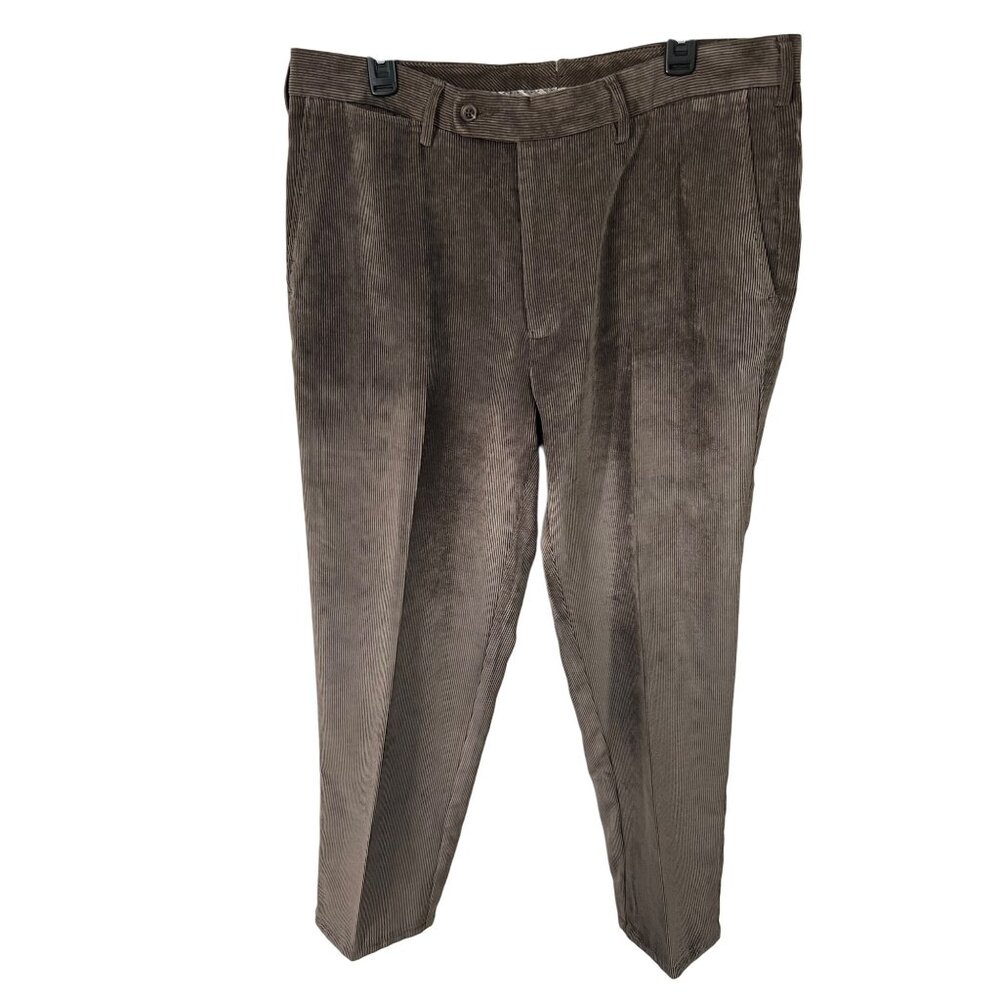 Peter Millar Mens 36 Nanoluxe Brown Corduroy Dress Pants Flat Front Tailored Fit